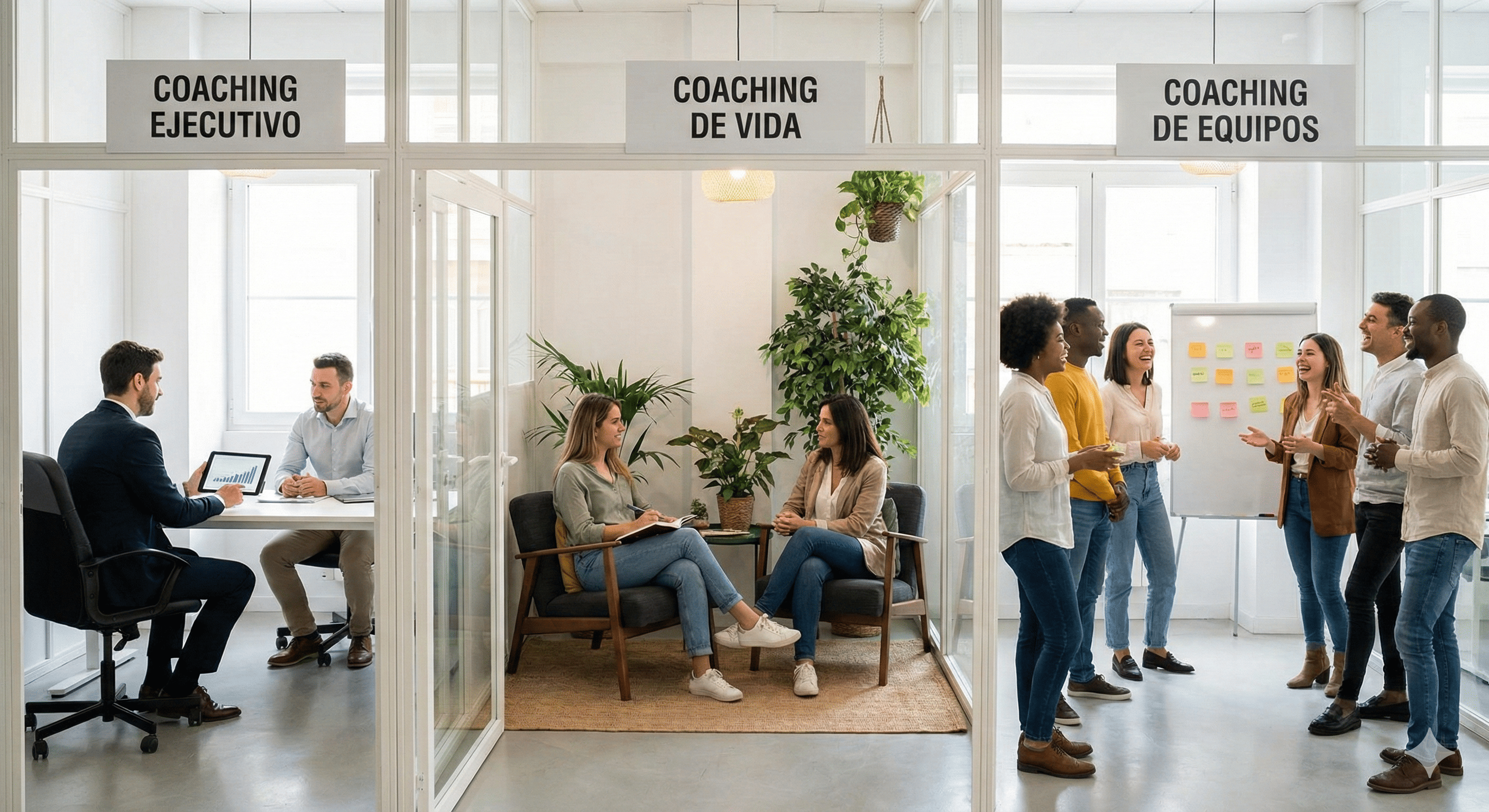 Equipo colaborando en una oficina moderna